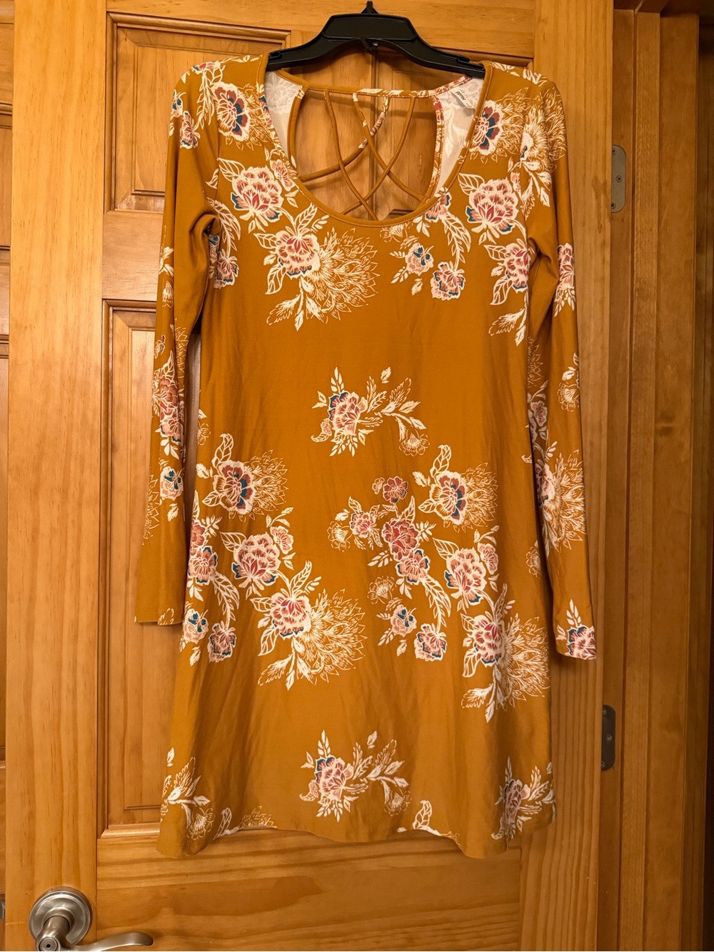Mudd Mustard Floral Long-Sleeve Scoop-Back Dress